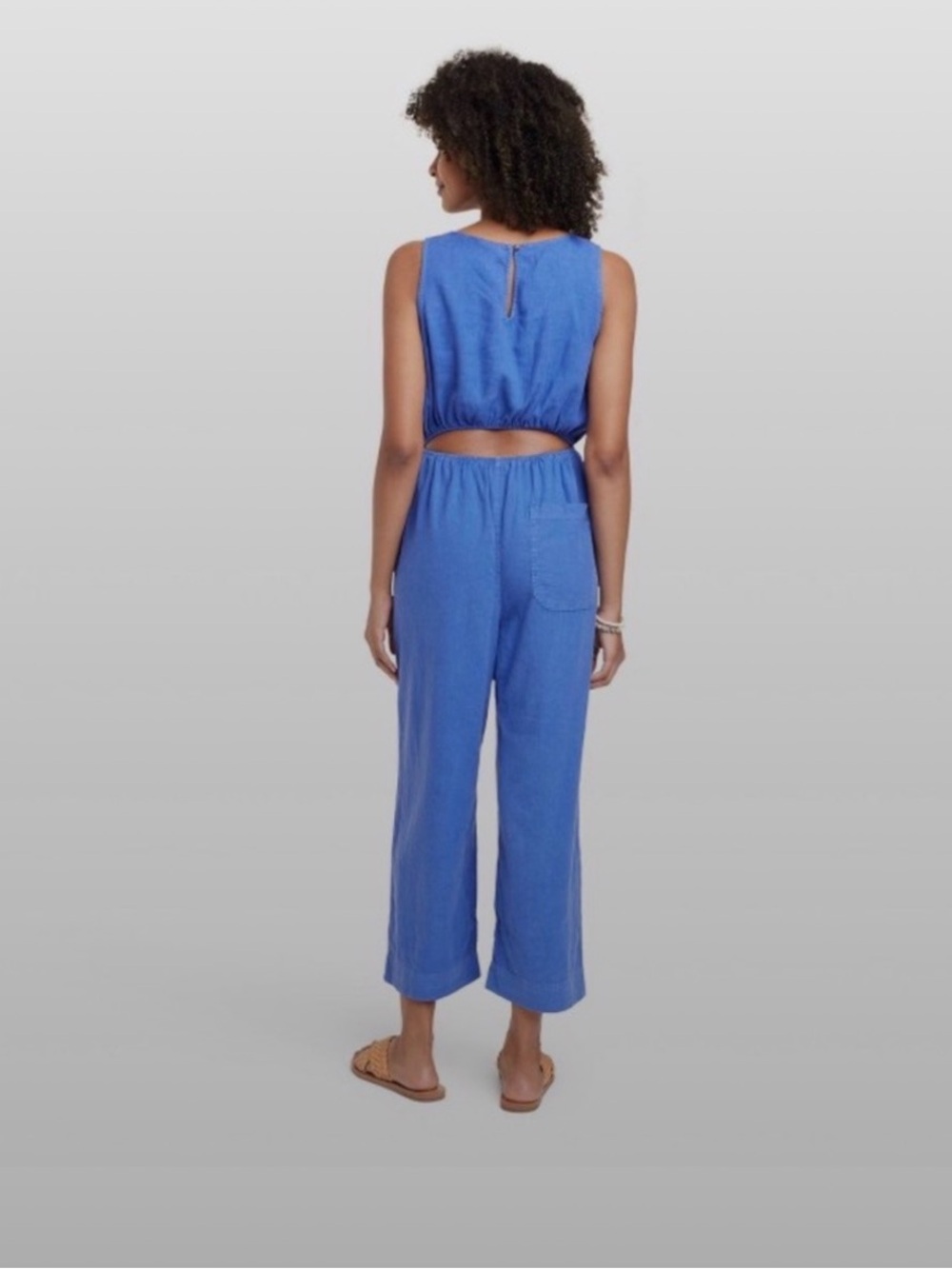 NWT Universal Thread Blue Linen Blend Open Back Jumpsuit Large - Picture 2 of 13